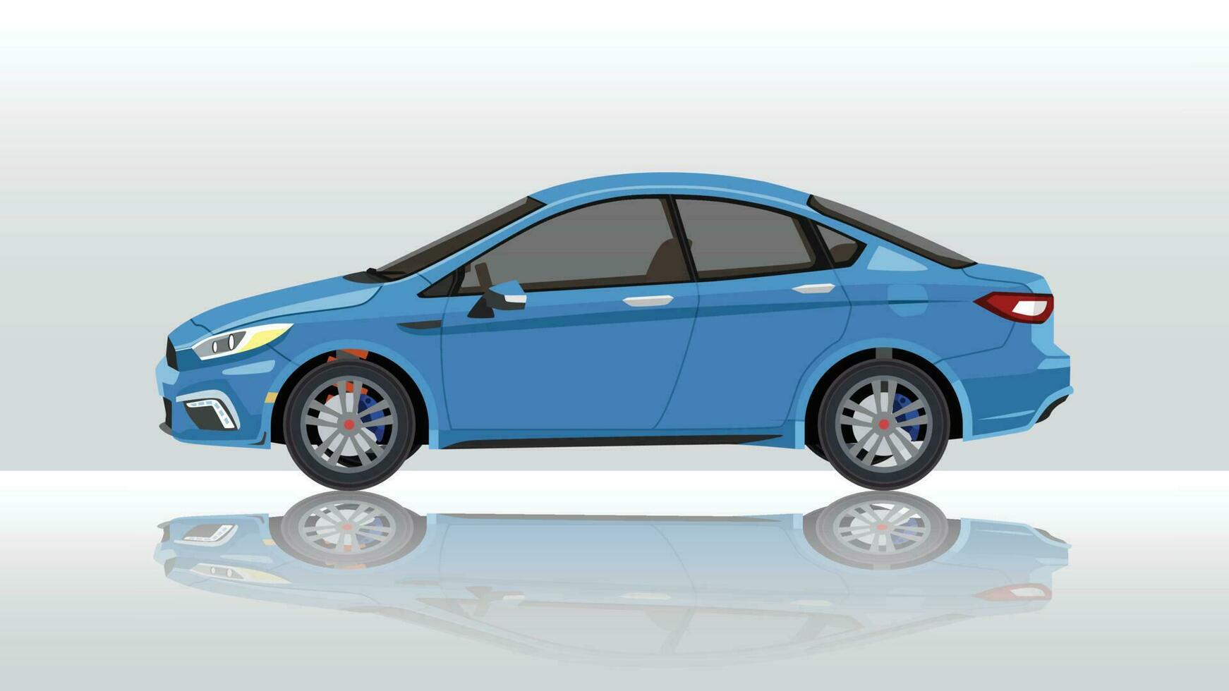 concepto vector ilustración de detallado lado de un plano azul coche. con sombra de coche en reflejado desde el suelo abajo. y aislado blanco antecedentes.