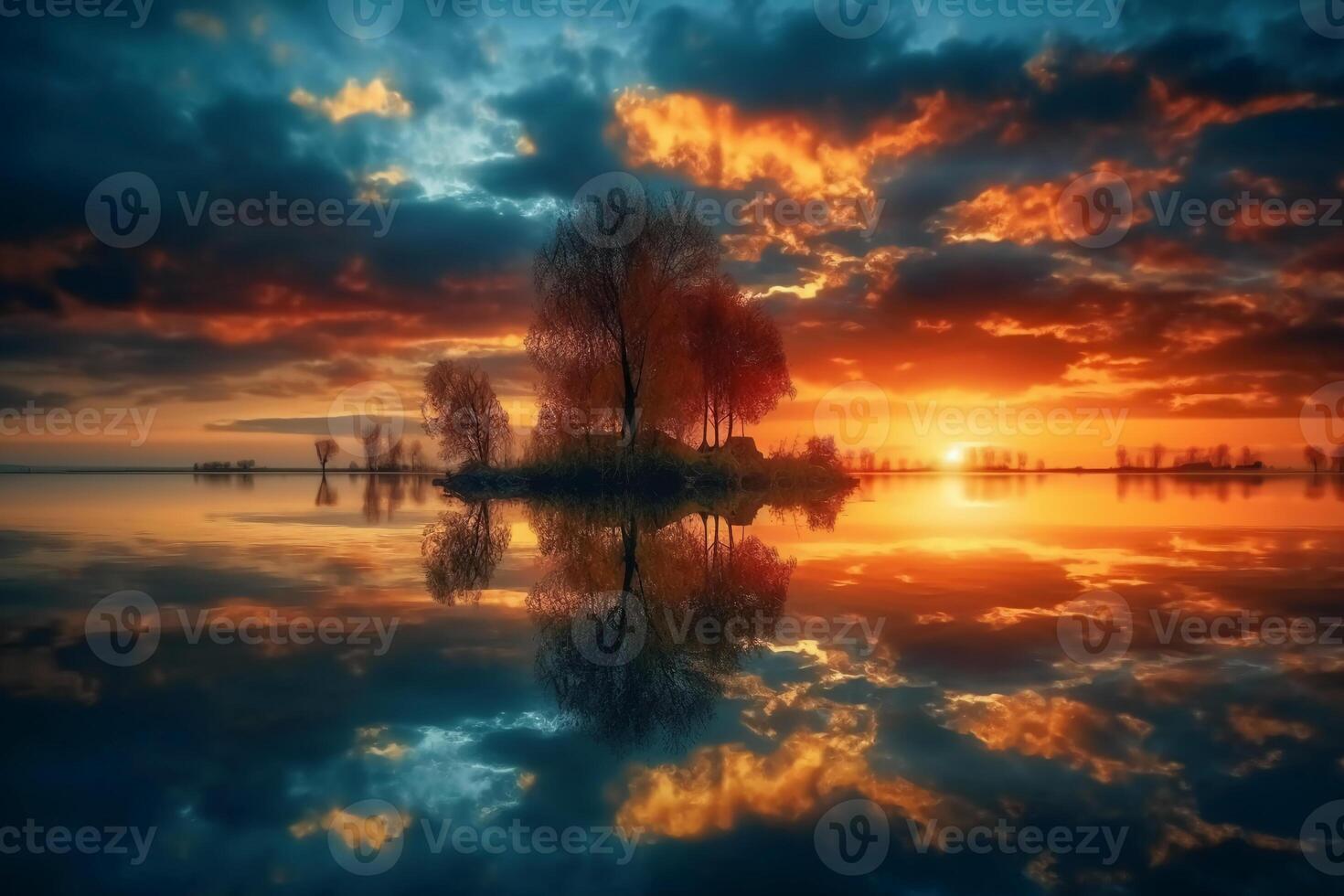 A scene in which the entire sky is reflected in the water. photo