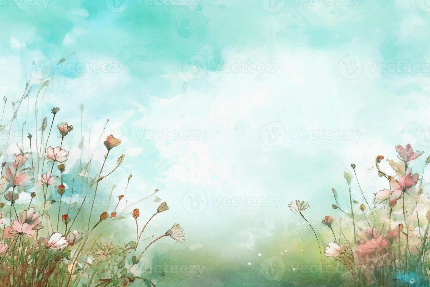 light blue background paper texture tiny petal flower painting in watercolor style. photo