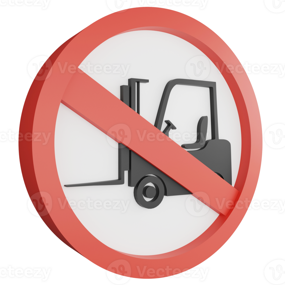 3D render no forklift sign icon isolated on transparent background, red mandatory sign png