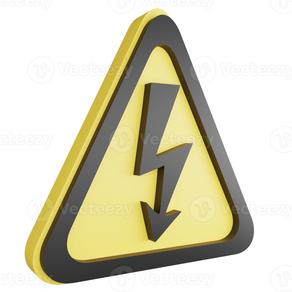 3D render beware high voltage sign icon isolated on transparent background, yellow cautionary sign png