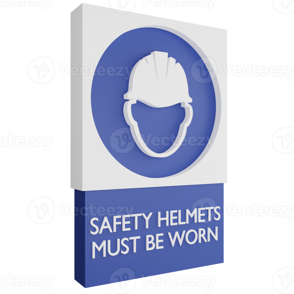 3D render safety helmets must be worn sign icon isolated on transparent background, blue informative sign png