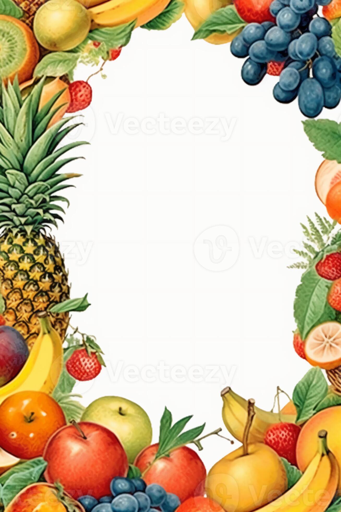 Blank empty white page with fresh fruit border, slightly edges. AI  generative 24189948 Stock Photo at Vecteezy