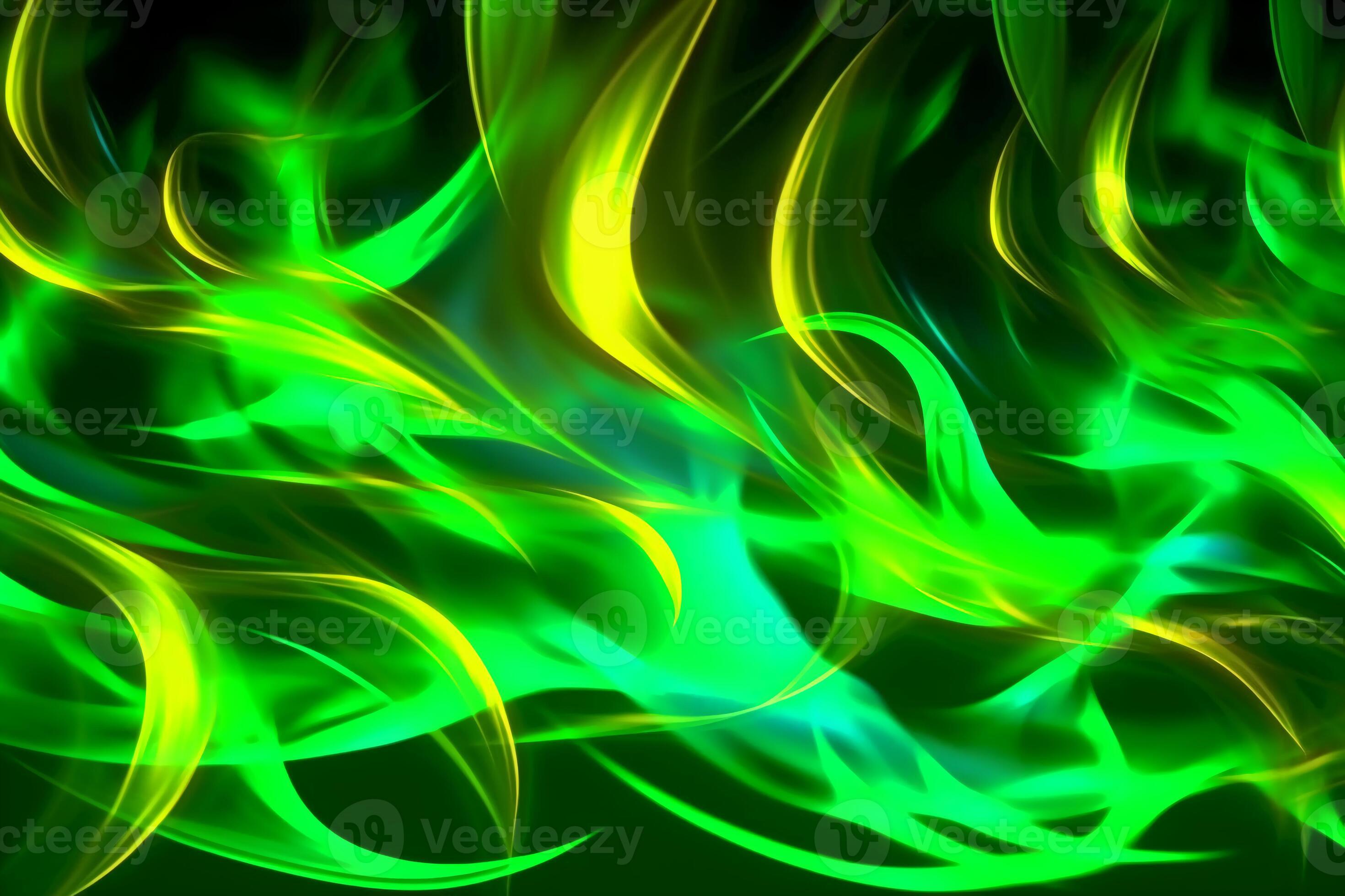 Drawn neon color green, Burning flame background material abstract hand