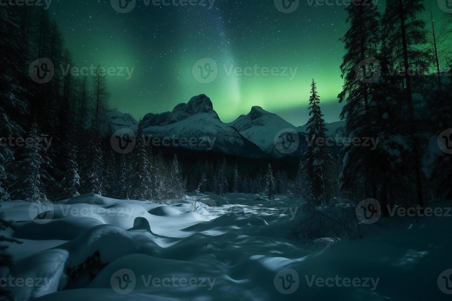 Aurora, Swiss Alps, star, snow, winter. photo