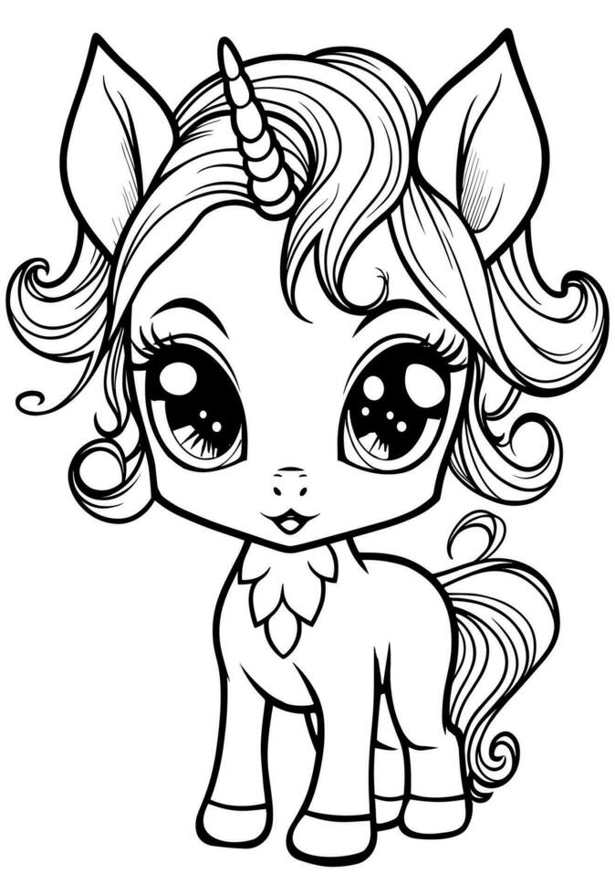 Happy Adorable Cute Unicorn Coloring Book Page for Kids vector