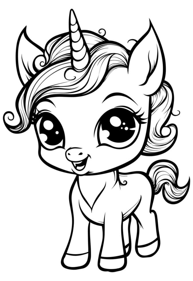 Happy Adorable Cute Unicorn Coloring Book Page for Kids 24190602 Vector Art  at Vecteezy