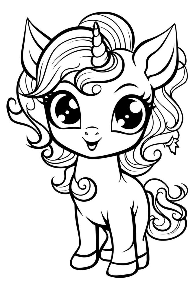 Happy Adorable Cute Unicorn Coloring Book Page for Kids vector