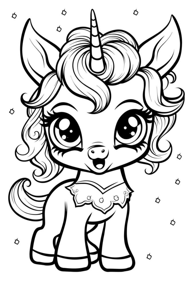 Happy Adorable Cute Unicorn Coloring Book Page for Kids vector