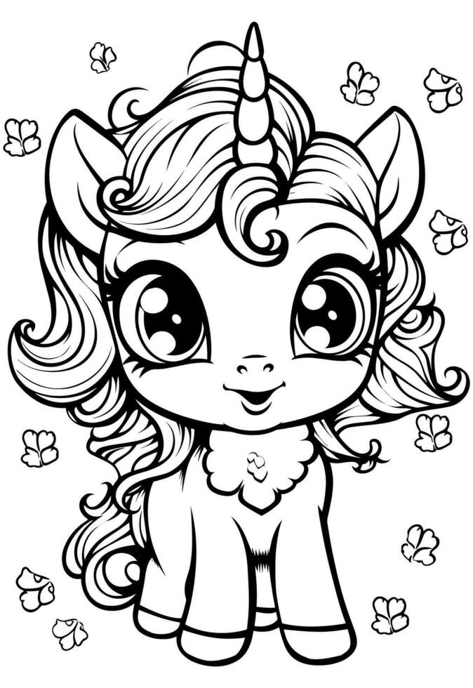 Happy Adorable Cute Unicorn Coloring Book Page for Kids vector