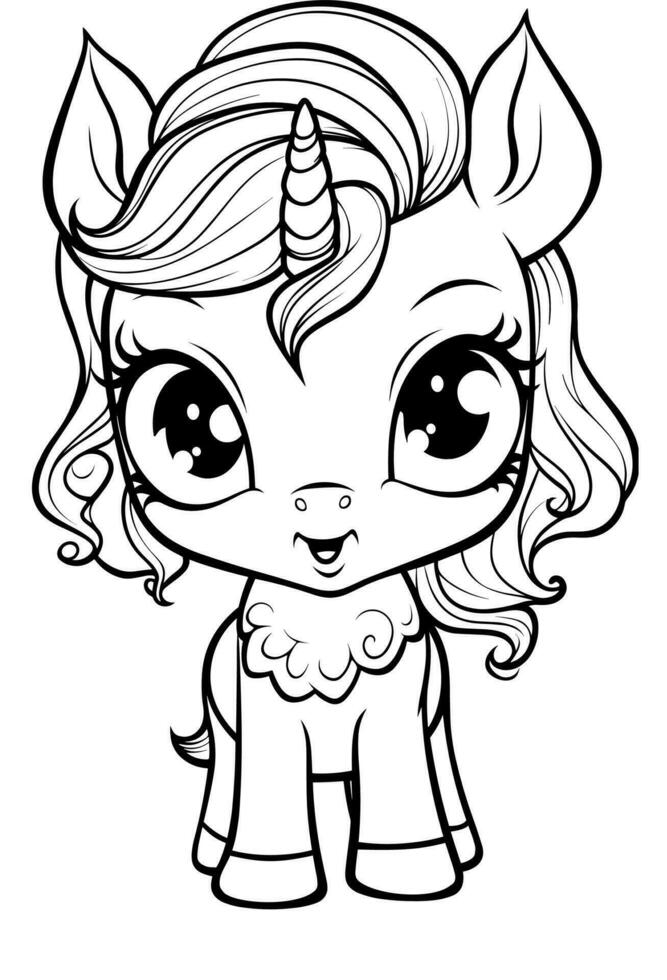 Happy Adorable Cute Unicorn Coloring Book Page for Kids vector