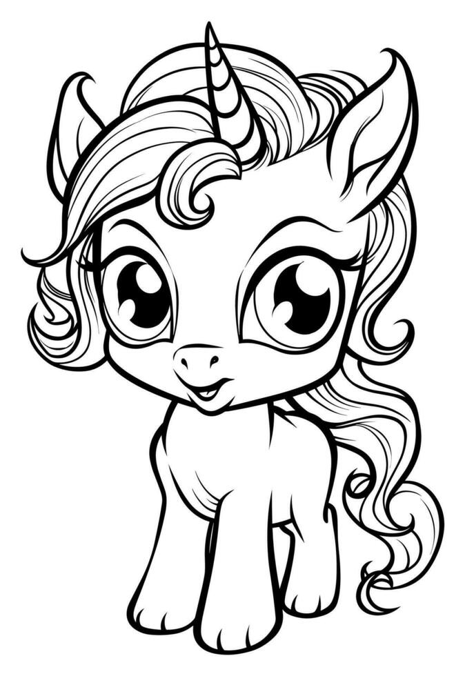 Happy Adorable Cute Unicorn Coloring Book Page for Kids vector