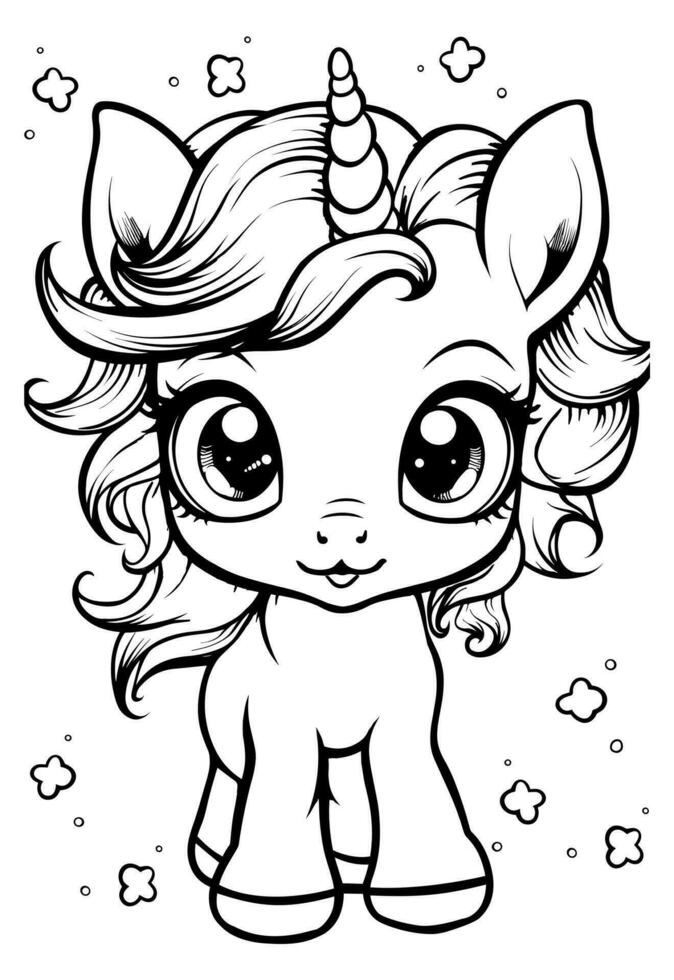 Happy Adorable Cute Unicorn Coloring Book Page for Kids vector