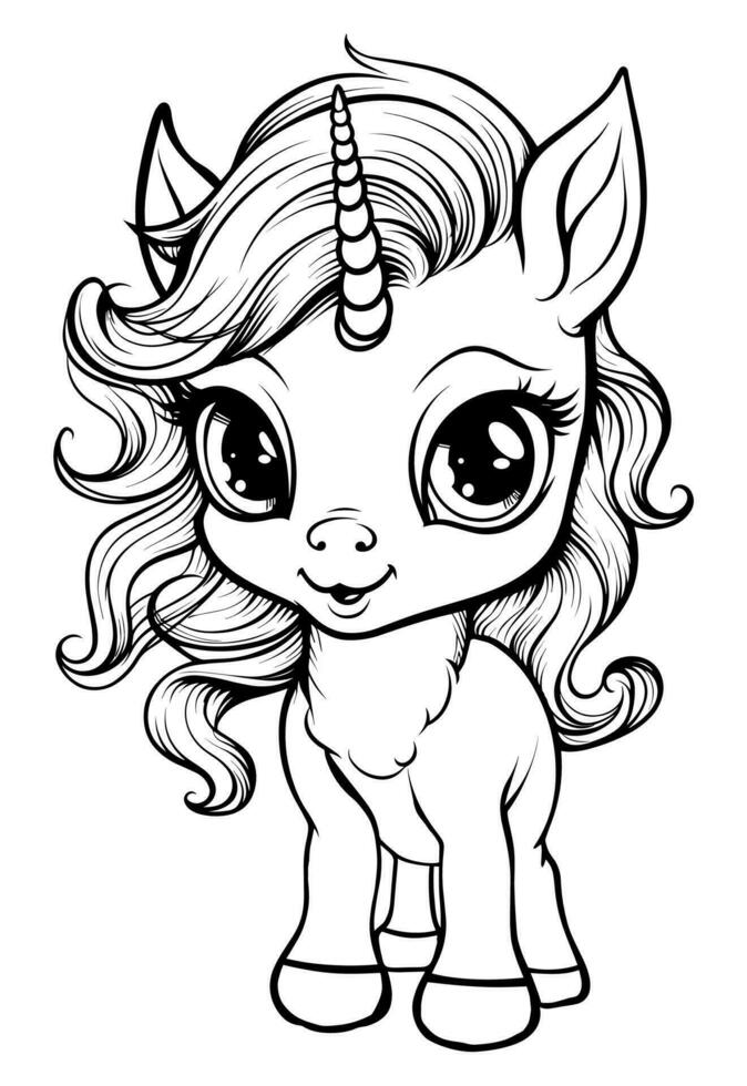 Happy Adorable Cute Unicorn Coloring Book Page for Kids vector