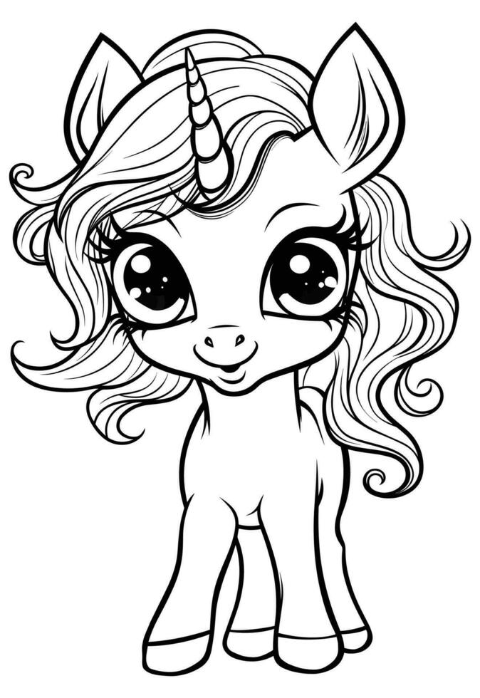 Happy Adorable Cute Unicorn Coloring Book Page for Kids vector