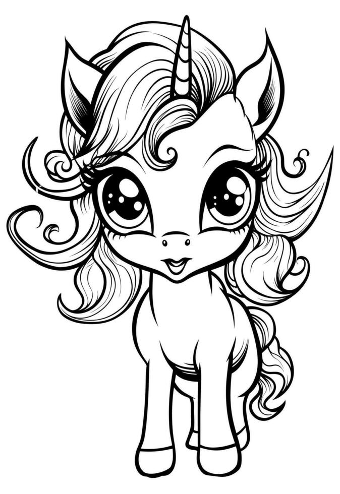 Happy Adorable Cute Unicorn Coloring Book Page for Kids vector