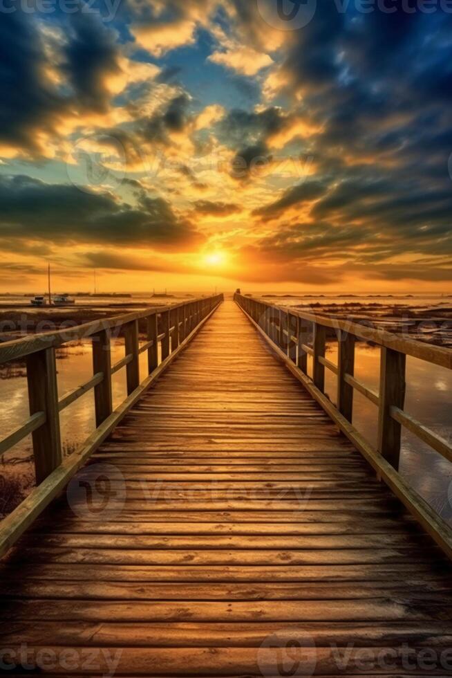 Boardwalk leading to the heaven, divine style, holy fantasy. photo