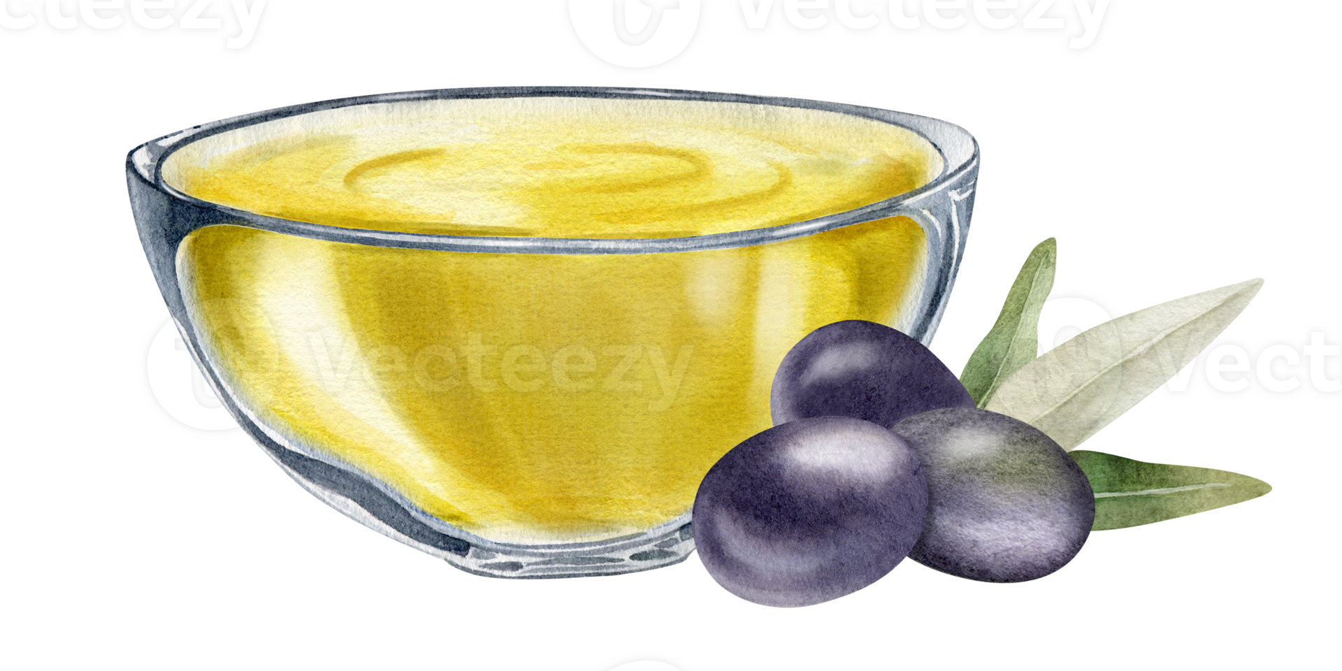 une bol de olive huile. olive arbre bifurquer, feuilles et fruits.vies. une bol de vert Olives. végétarien biologique aliments. aquarelle main tiré illustration. isolé. pour menu, emballage conception png