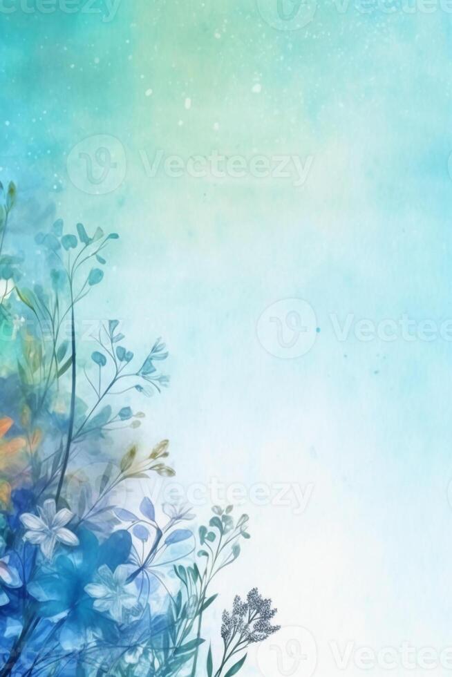 light blue background paper texture tiny petal flower painting in watercolor style. photo