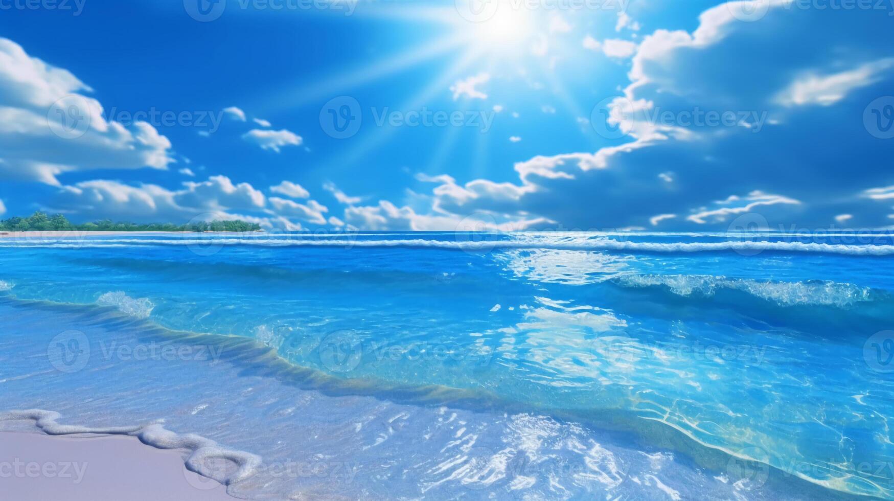 un hermosa playa con cristal azul agua y blanco arena. ai generativo foto