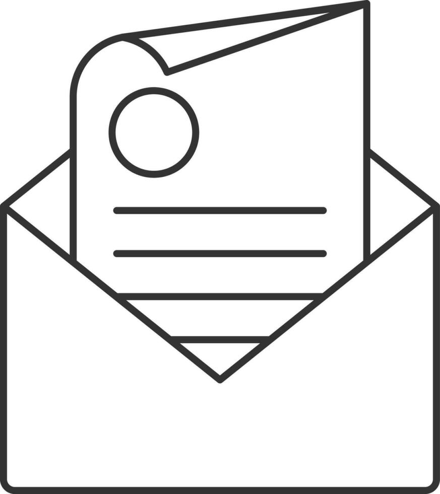 Envelope With Paper Icon In Black Line Art. vector