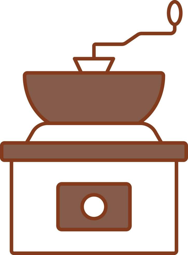 Coffee Grinder Machine Icon In Brown And White Color. vector