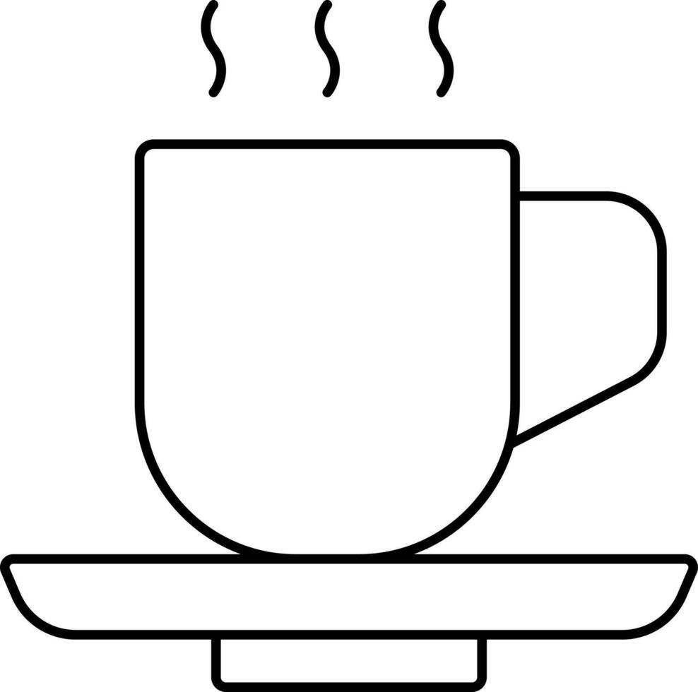 Hot Coffee Cup Icon In Black Line Art. vector