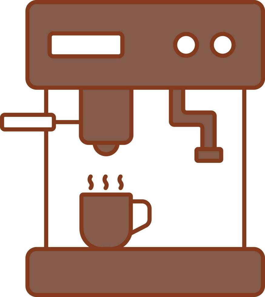 Coffee Machine Icon In Brown And White Color. vector