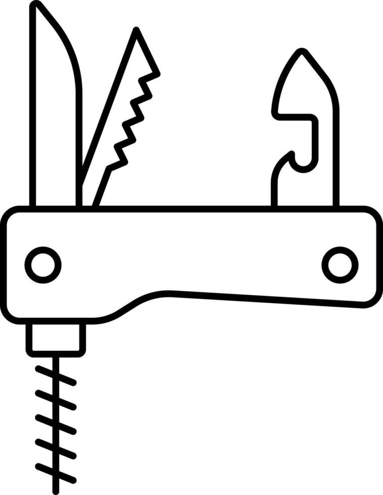 Swiss Army Knife Icon In Black Line Art. vector