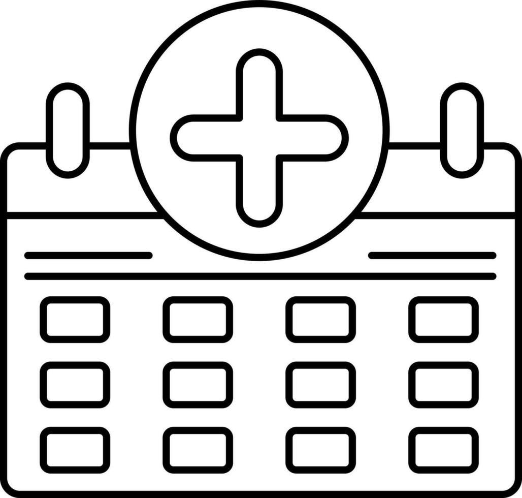 Medical Calendar Icon In Black Outline. vector