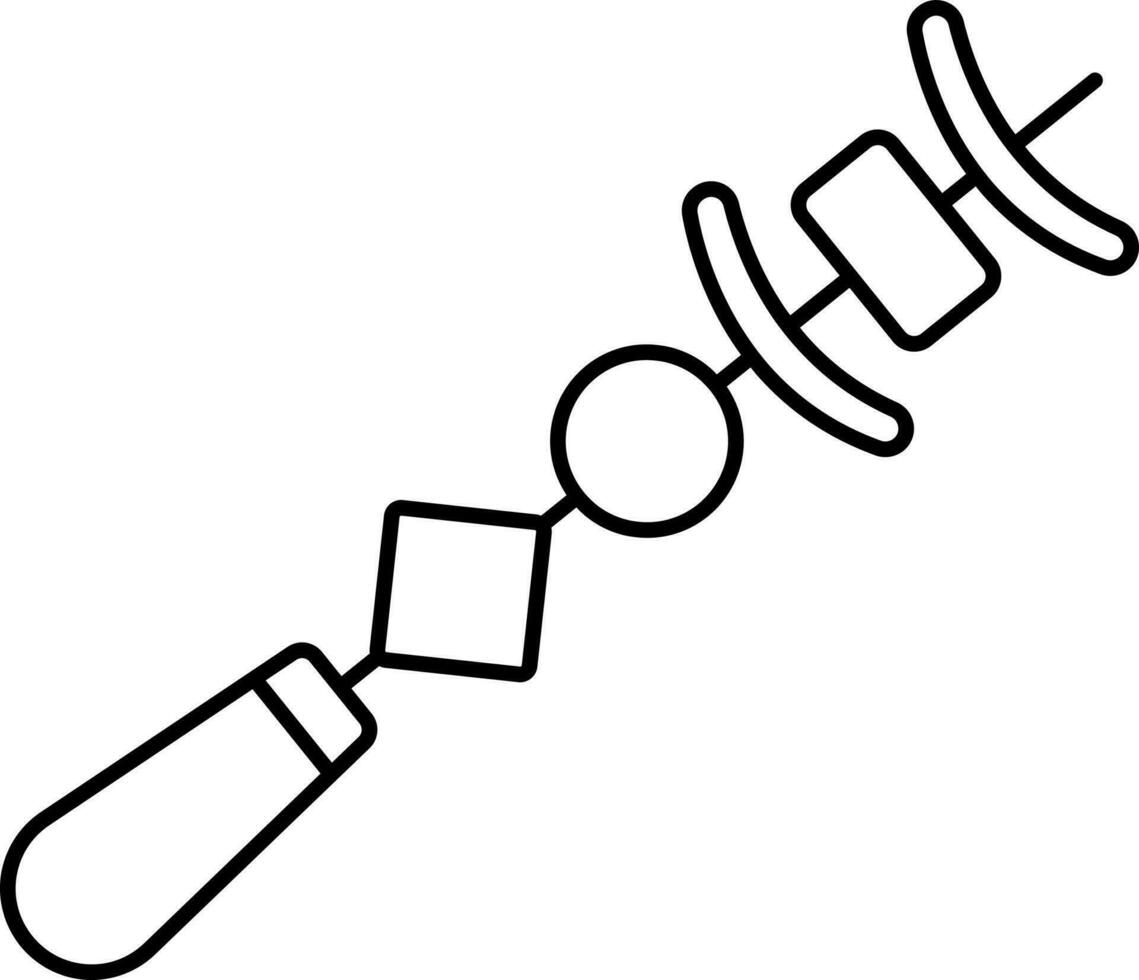 Paneer Tikka Or Shish Kebab Icon In Black Line Art. vector