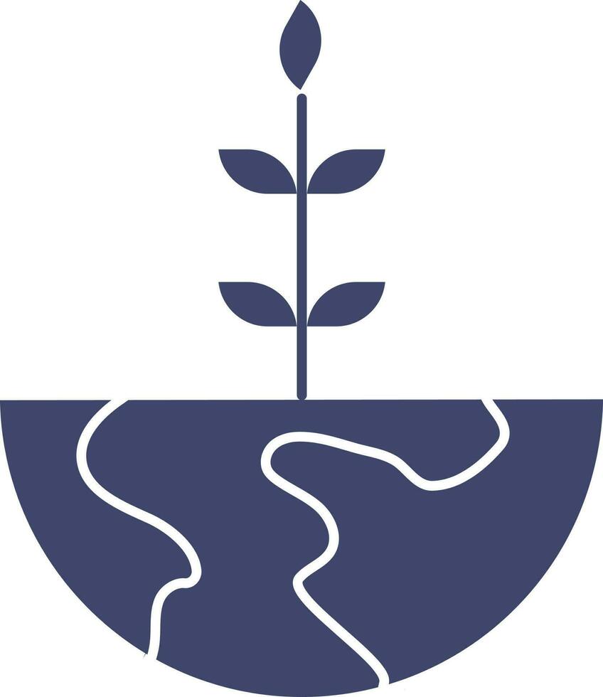 Sprout Over Half Globe Icon In Blue And White Color. vector