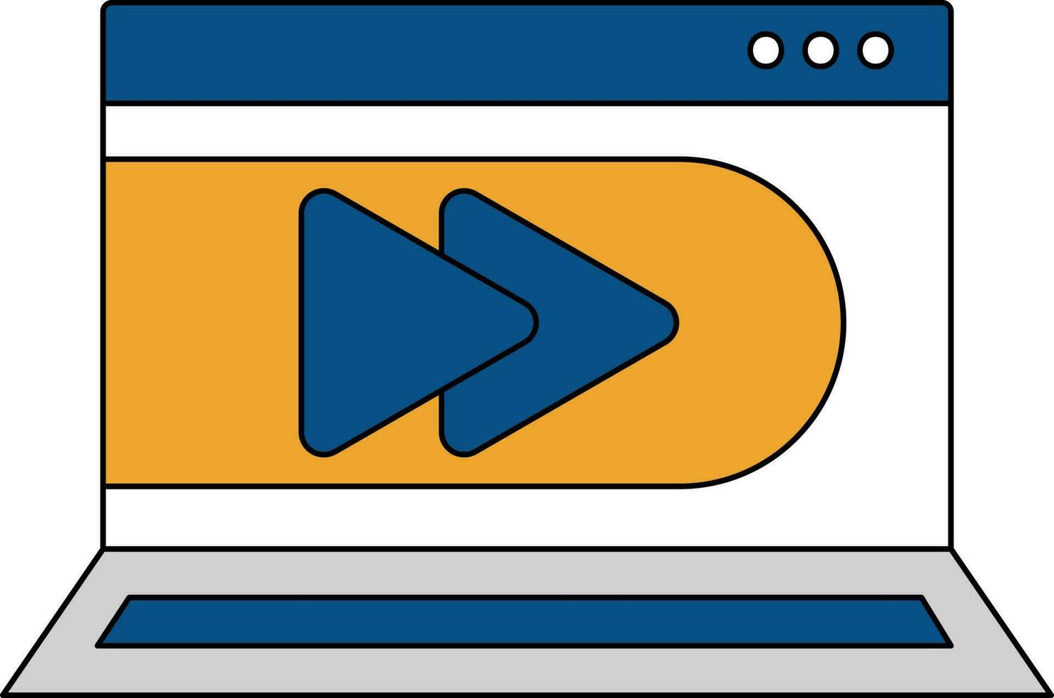 Forward Button In Laptop Screen Yellow And Blue Icon. vector