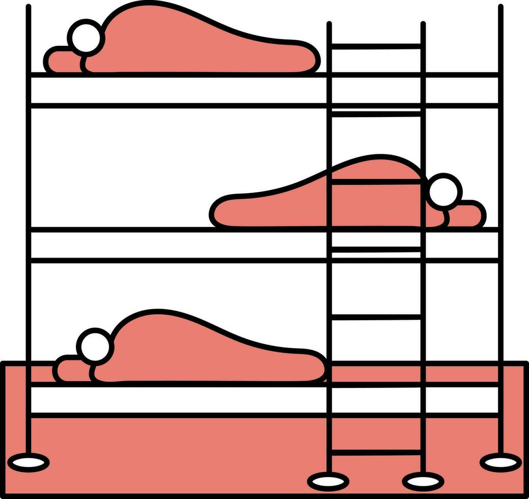 Students Or Human Sleeping At Bunk Bed Icon In Red And White Color. vector