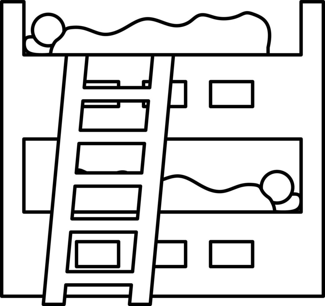 Human Sleeping At Bunk Bed Icon In Thin Line Art. vector