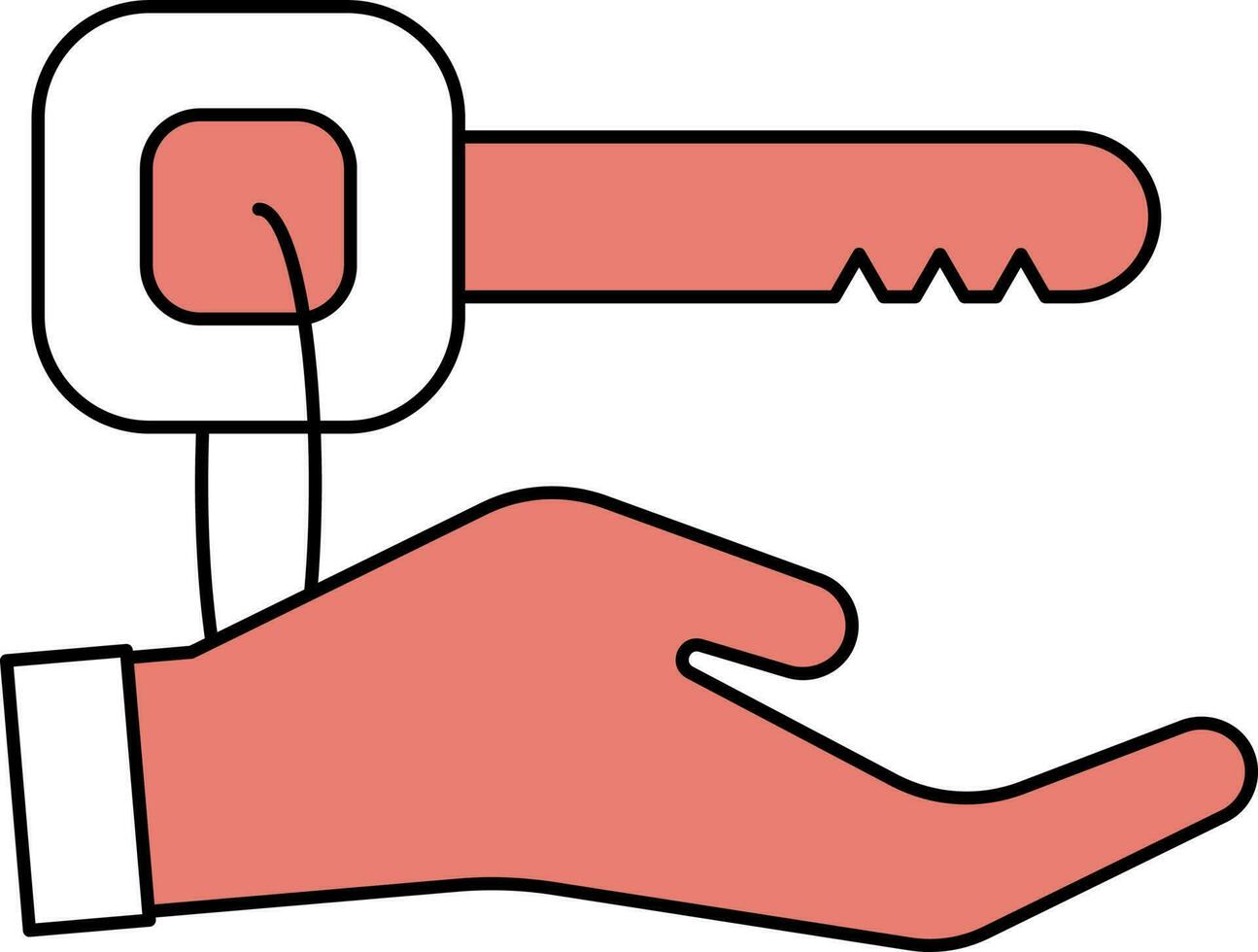 Hand Holding Key Icon In Red And White Color. vector