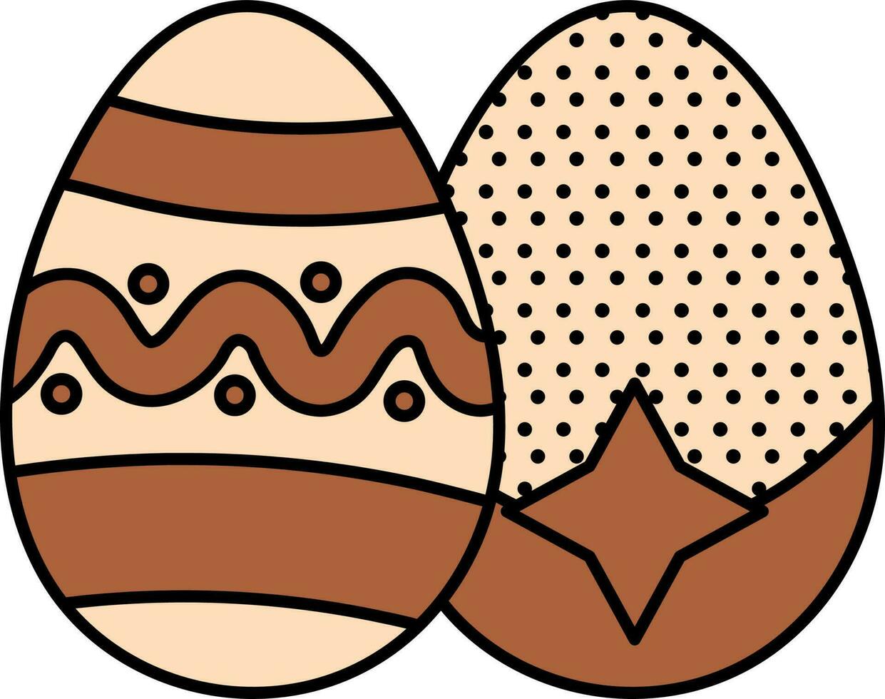 Two Printed Easter Egg In Brown And Peach Color. vector