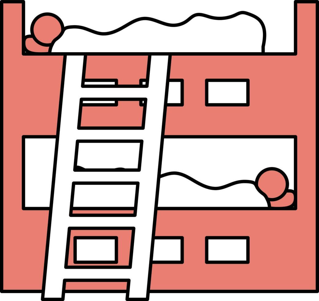 Human Sleeping At Bunk Bed Icon Red And White Color. vector