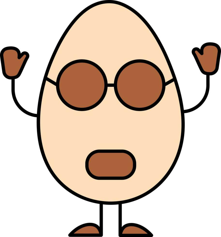 Cartoon Shocked Egg Wear Goggles Icon In Brown And Peach Color. vector