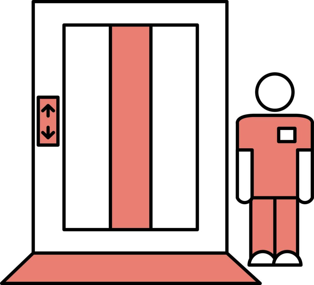 Elevator With Man Icon In Red And White Color. vector