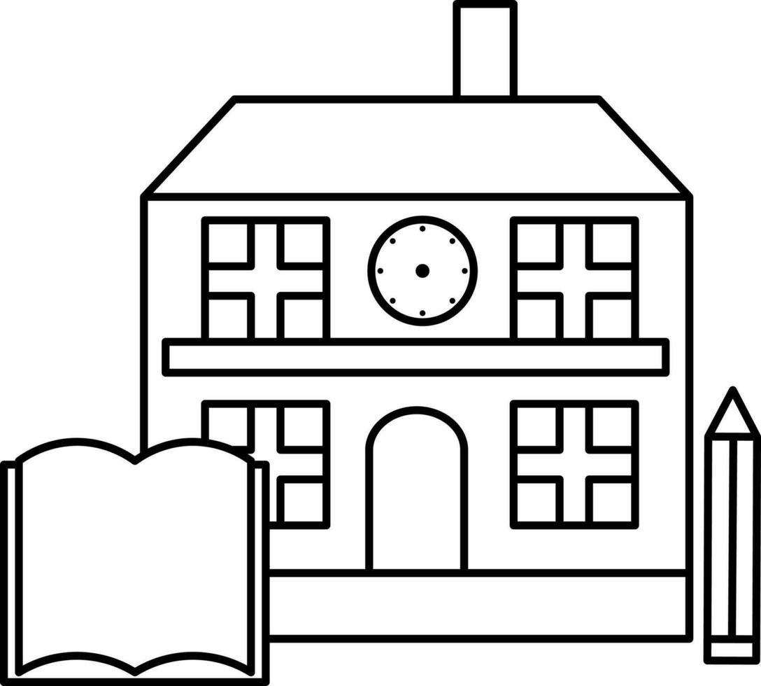 School Building Icon In Black Line Art. vector