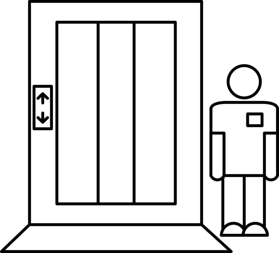 Elevator With Man Icon In Black Outline. vector