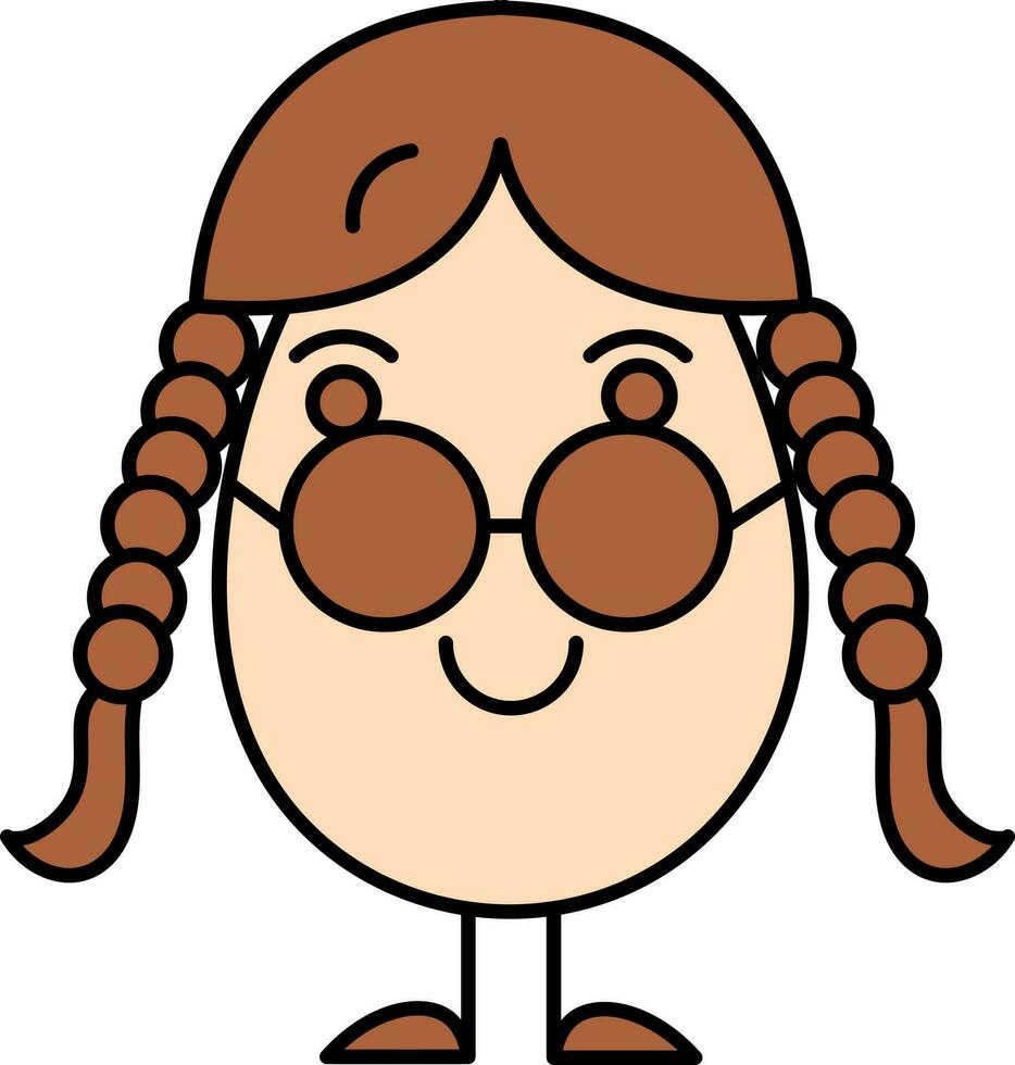 Cartoon Female Egg Wearing Goggles Icon In Brown And Peach Color. vector