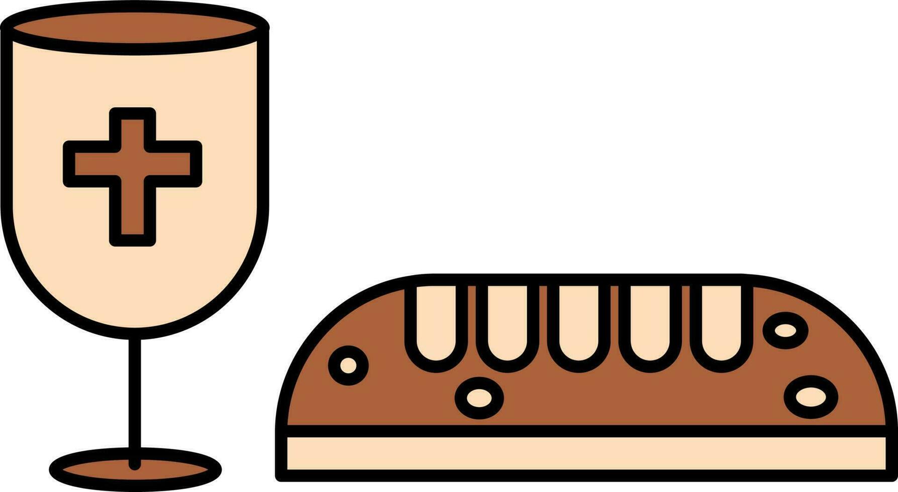 Brown And Peach Goblet And Bread Icon. vector
