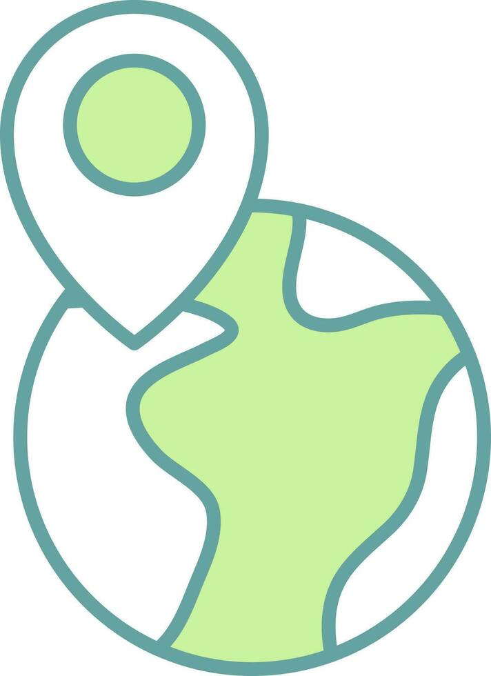 Green And White Color Map Pin With Globe Icon In Flat Style. vector