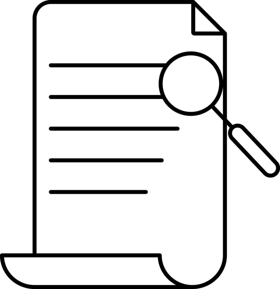 Scroll Paper with Magnifying Glass Icon in Black Outline. vector