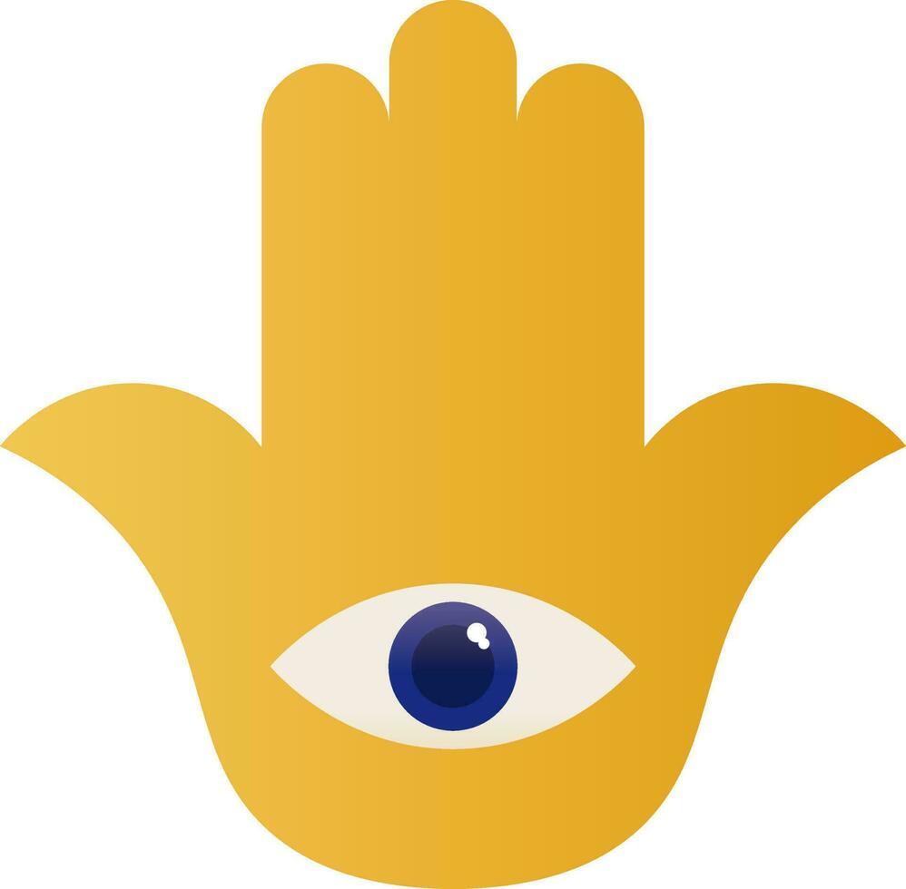 plano estilo hamsa mano icono en amarillo y azul color. vector