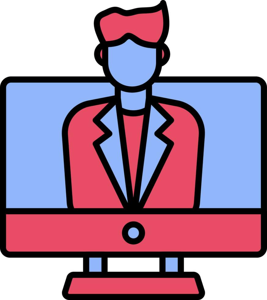 User In Desktop Icon In Blue And Pink Color. vector