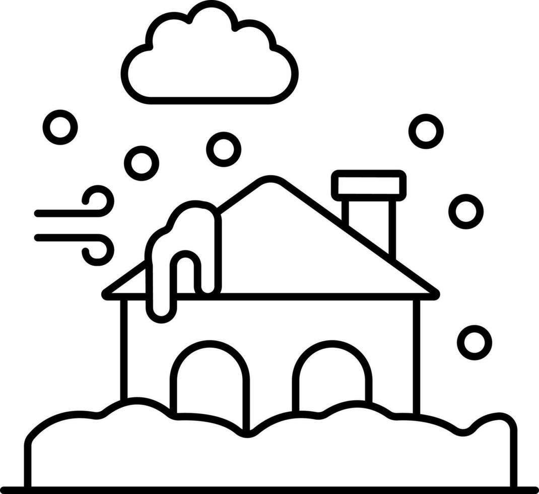 Snow Falling Home Icon In Black Line Art. vector