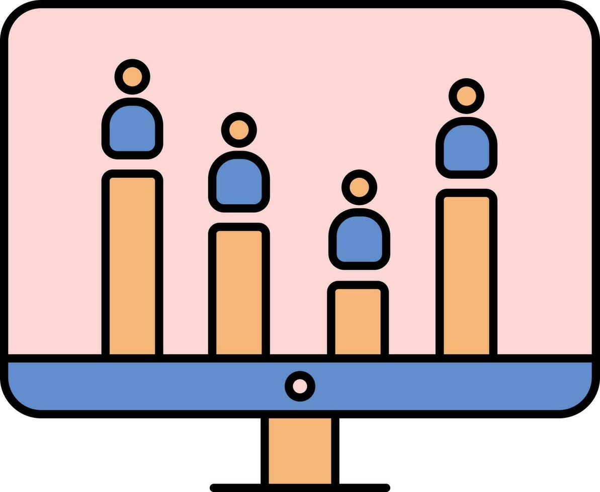 Human Place Bar Graph In Monitor Colorful Icon. vector